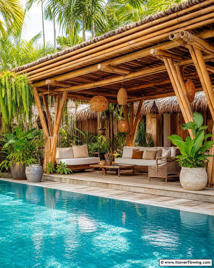 Bamboo Shade Roof - 17 Pool Shade Ideas for Stylish Outdoor Swimming Areas