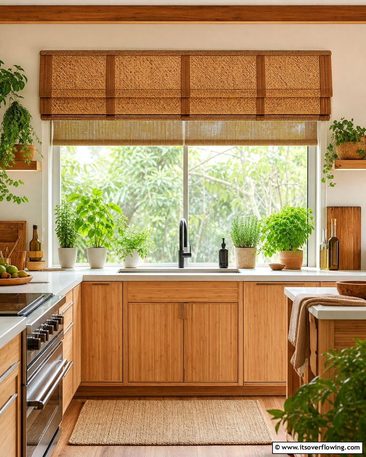 Bamboo Shade Valance - 25 Kitchen Valance Ideas to Add Style and Privacy