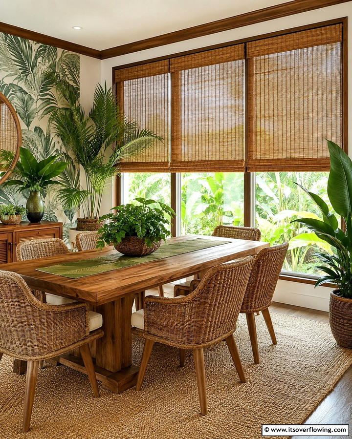 Bamboo Shades for Natural Appeal - 25 Dining Room Window Treatments for Elegant Spaces