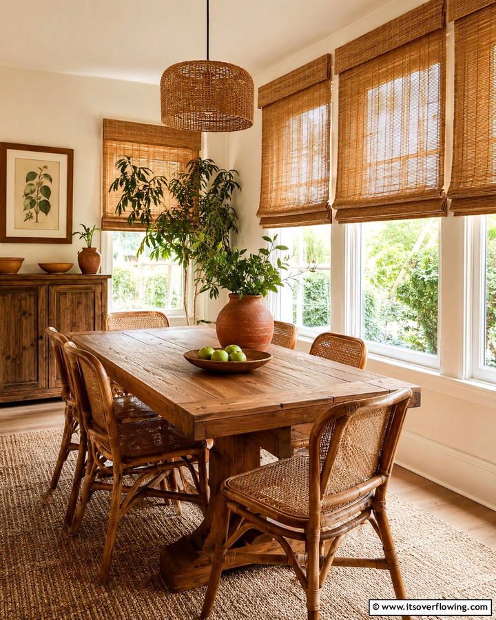 Bamboo Shades for Natural Warmth - 25 Dining Room Window Treatments for Elegant Spaces
