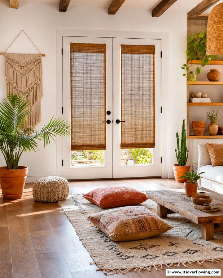 Bamboo Shades for Natural Warmth - 20 French Door Curtain Ideas to Elevate Your Home Decor