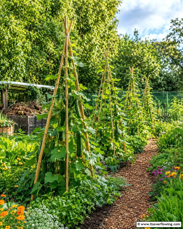 Bamboo Teepee TrellisOne - 25 Cucumber Trellis Ideas for a Productive Garden