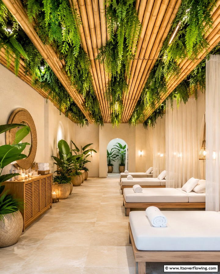 Bamboo and Greenery Mix - 25 Green Ceiling Ideas for a Unique and Bold Statement