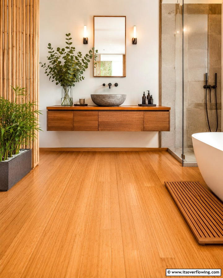 Bamboo for a Sustainable Choice - 30 Wood Floor Ideas for Bathrooms- Warmth Meets Function