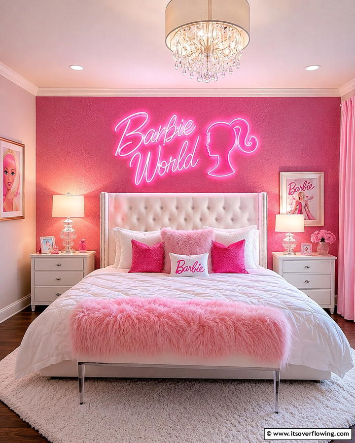 Barbie Themed Accent Wall - 25 Fun Barbie Room Ideas for Kids and Collectors