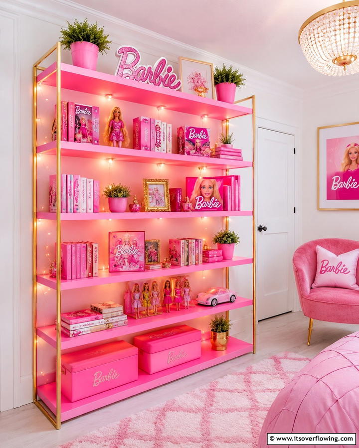 Barbie Themed Bookshelf - 25 Fun Barbie Room Ideas for Kids and Collectors