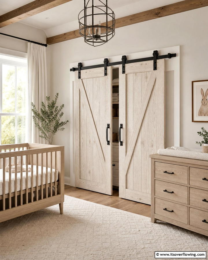 Barn Door Closet - 25 Farmhouse Nursery Ideas for a Cozy Baby Room