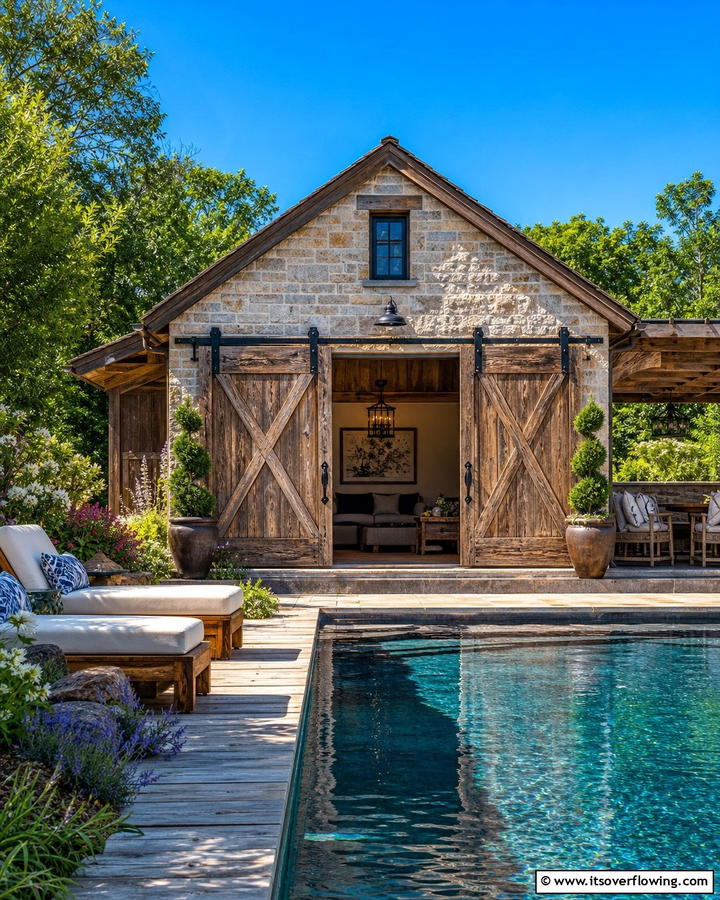 Barn Door Entrance - 20 Rustic Pool House Ideas for a Charming Retreat