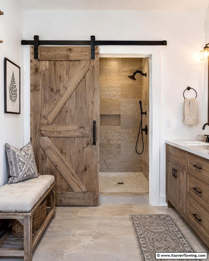 Barn Door Entrances for Rustic Character - 25 Rustic Walk-in Shower Ideas for a Spa-Like Bathroom
