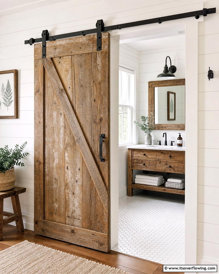 Barn Door Entry - 25 Farmhouse Bathroom Ideas for a Rustic and Relaxing Retreat