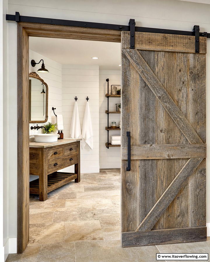 Barn Door Entry - 21 Country Bathroom Ideas with Vintage Farmhouse Charm
