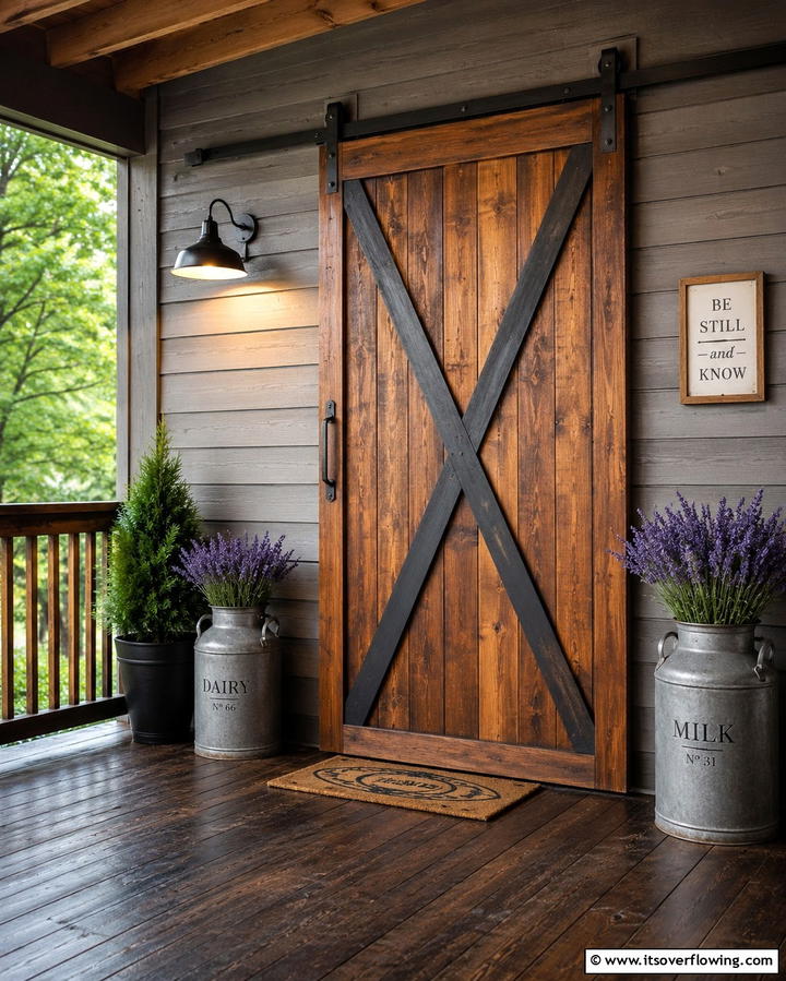 Barn Door Inspired Entry - 30 Farmhouse Front Door Ideas for Curb Appeal