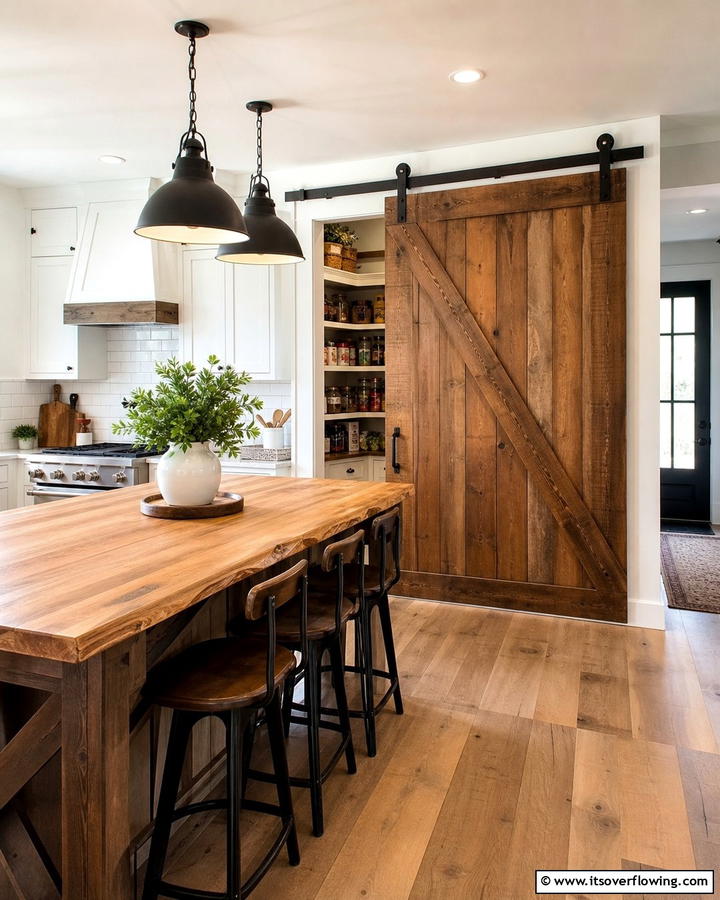Barn Door Storage Solutions - 21 Country Kitchen Ideas with Farmhouse Appeal
