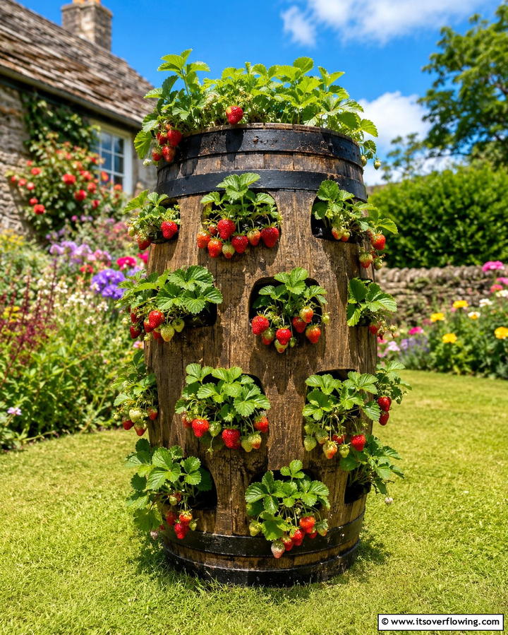 Barrel Planters - 25 Strawberry Planter Ideas for Fresh Homegrown Berries