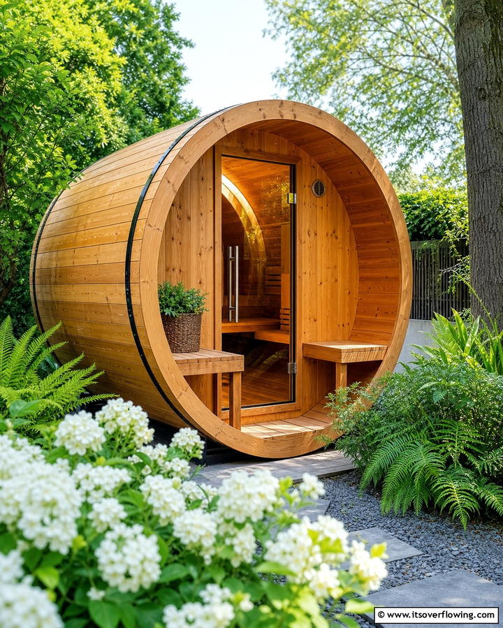 Barrel Sauna - 25 Outdoor Sauna Ideas for Relaxing Backyard Retreats