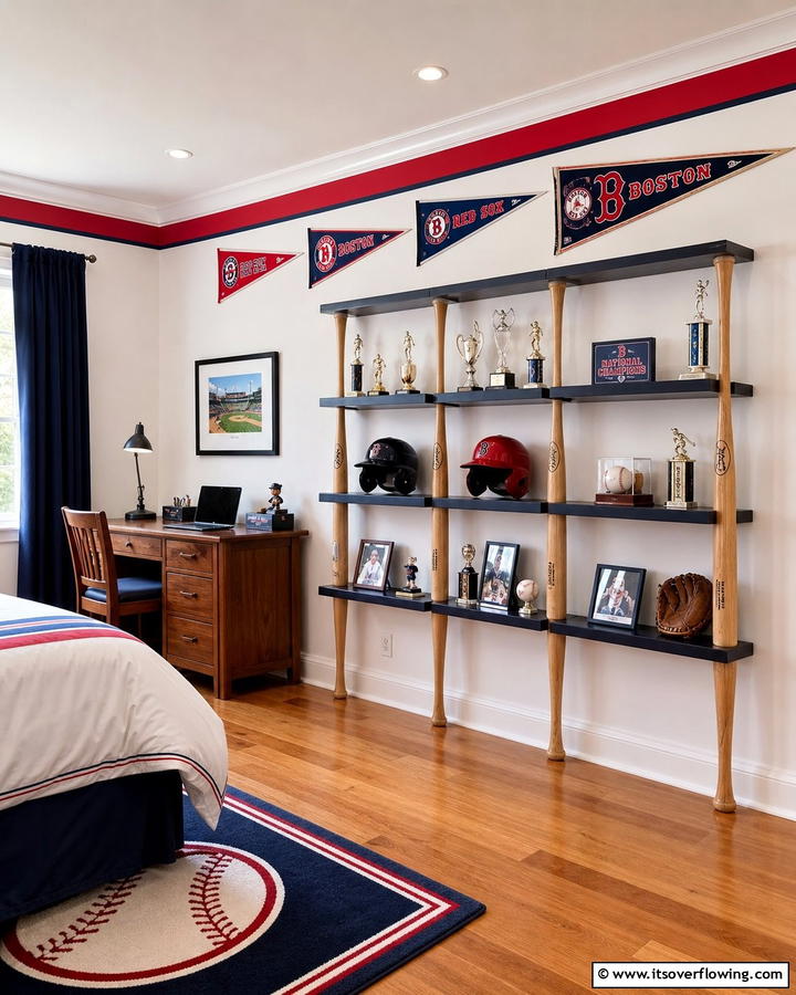 Baseball Bat Shelving Units - 20 Baseball Room Decor Ideas for Fans
