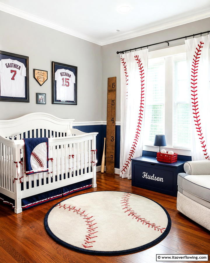 Baseball Stitch Curtains - 20 Sports Nursery Ideas for the Ultimate Fan Baby Room