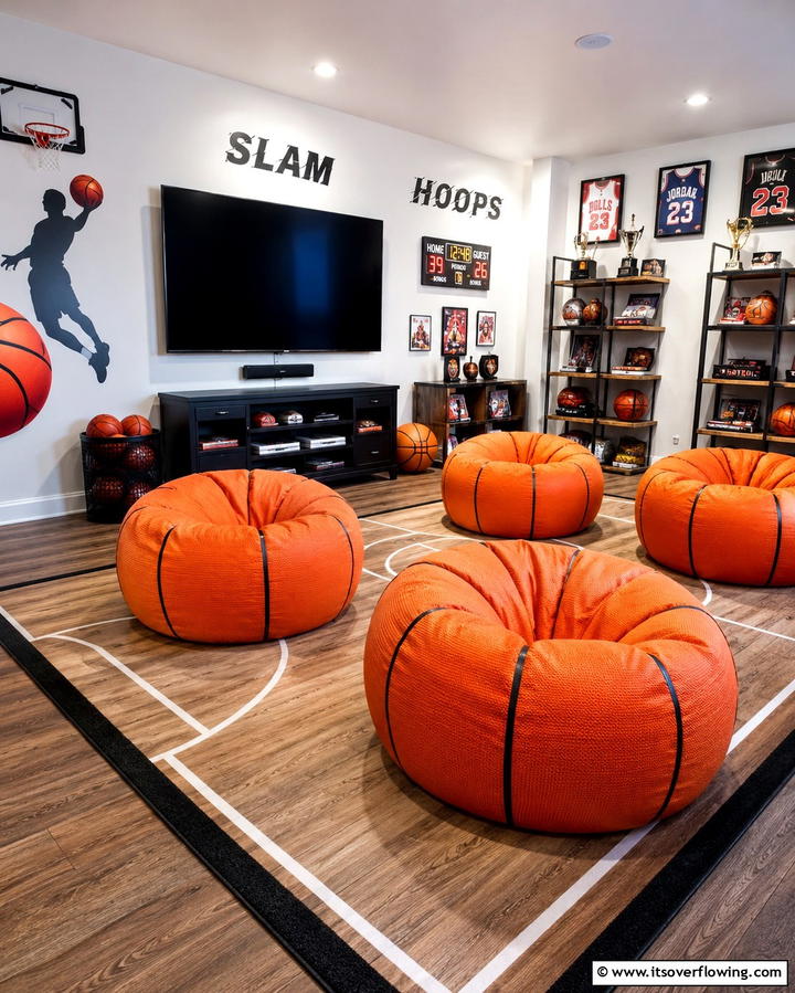 Basketball Themed Bean Bag Chairs - 25 Fun Basketball Room Decor Ideas for Sports Fans