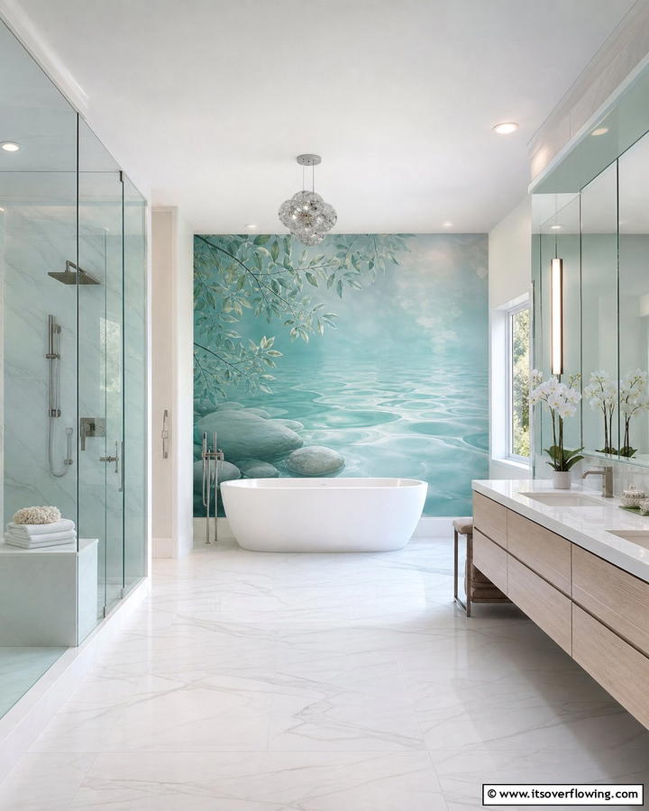 Bathroom Oasis Mural - 30 Interactive Mural Ideas- Transform Your Walls Creatively