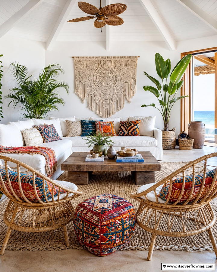 Beach House Bohemian Vibes - 21 Coastal Living Room Ideas with Nautical Accents