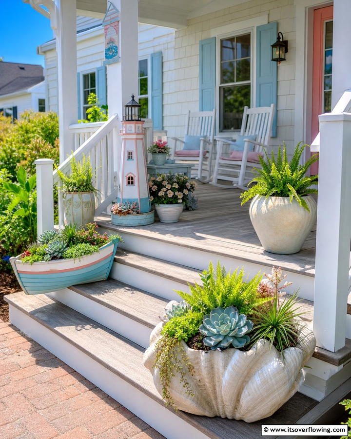 Beach Inspired Planters - 20 Small Cape Cod Front Porch Ideas for Charm