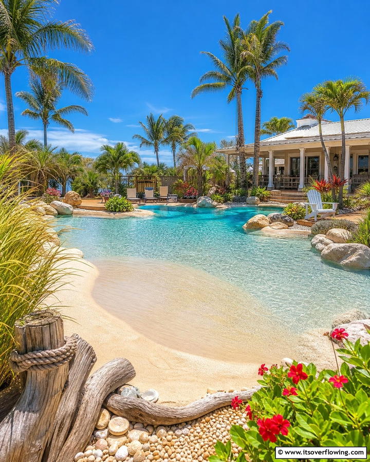 Beach Inspired Pool Landscaping - 17 Pool Landscaping Ideas for Tropical Backyard Escapes