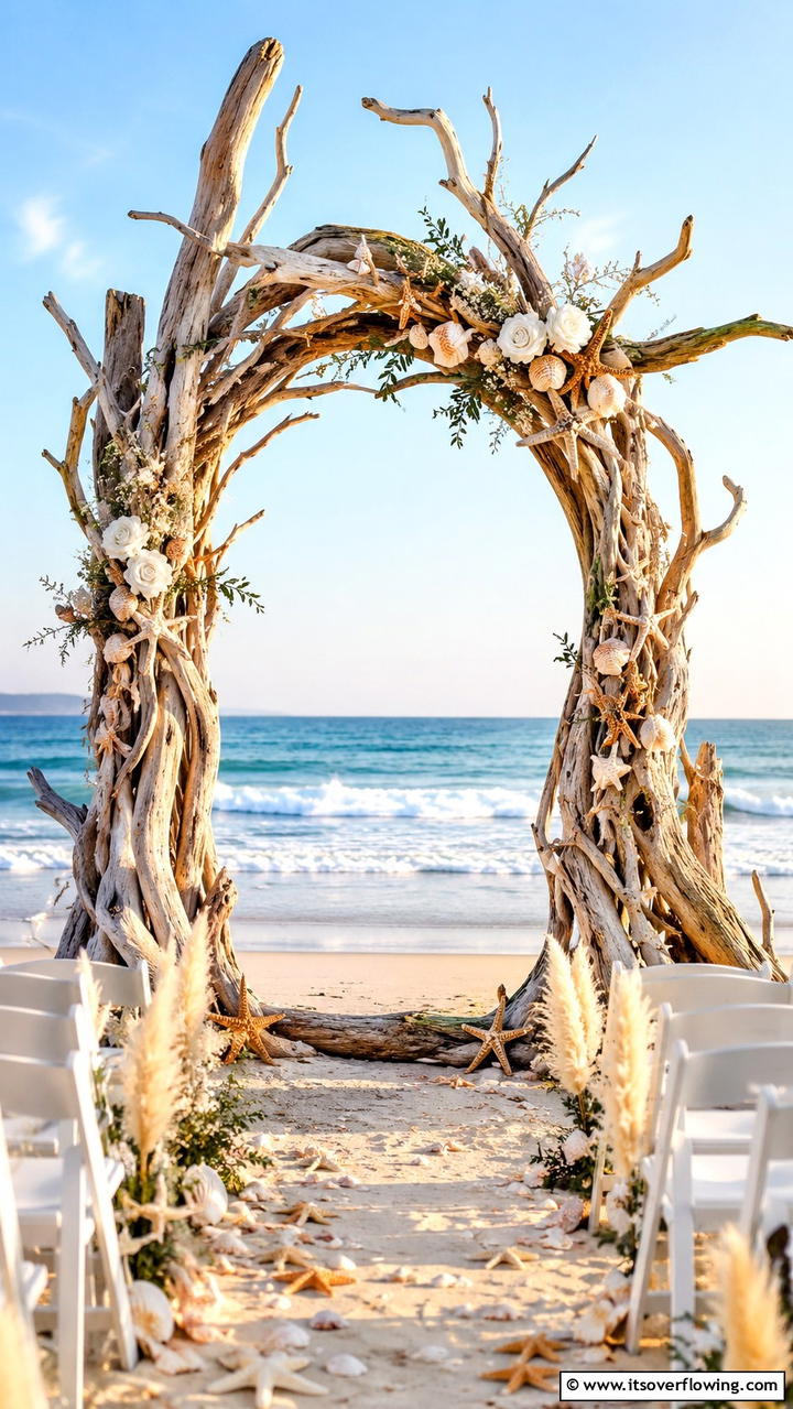 Beachfront Driftwood Wedding Arch - 21 Beautiful Wedding Arch Ideas for Ceremony Backdrops