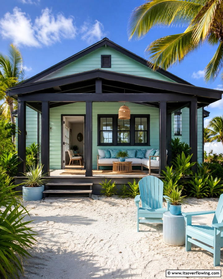 Beachside Bungalow - 25 Sage Green House With Black Trim Ideas for Curb Appeal