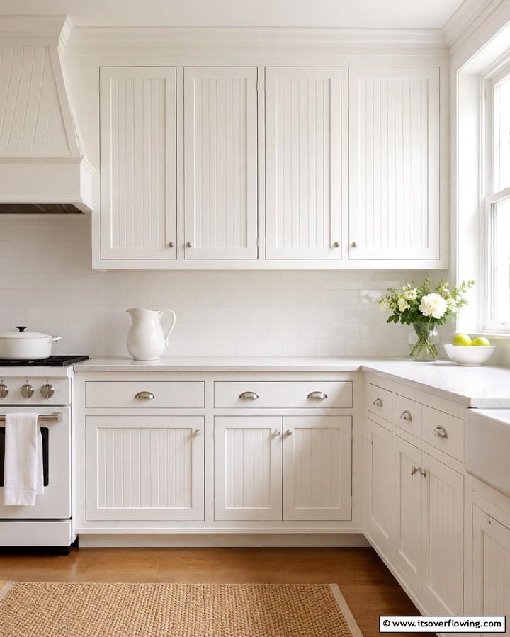 Beadboard Cabinetry Details - 30 Charming White Farmhouse Kitchen Inspirations
