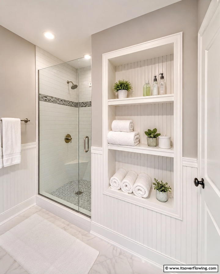 Beadboard Niches for Storage - 25 Charming Beadboard Bathroom Ideas for a Classic Look