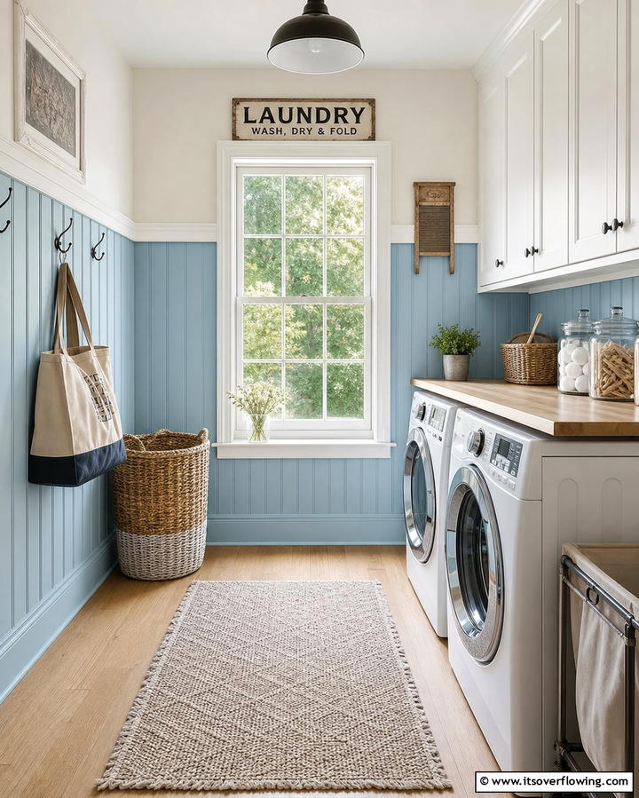 Beadboard Paneling for Texture - 25 Farmhouse Laundry Room Ideas for Function and Style