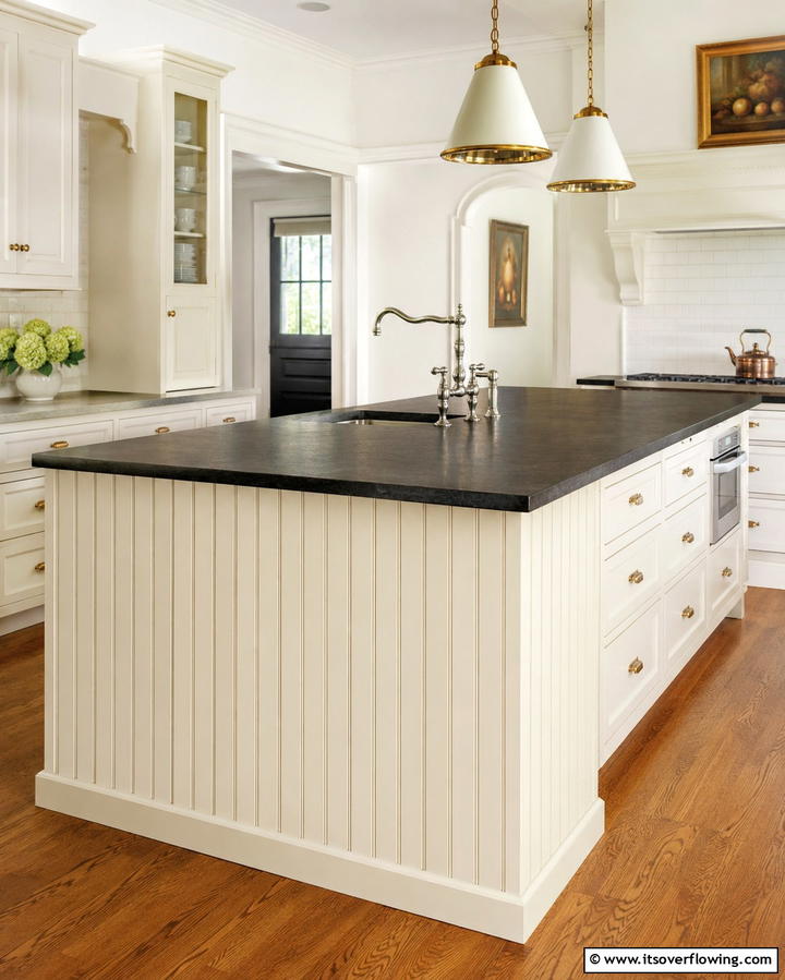Beadboard Paneling - 25 Farmhouse Kitchen Island Ideas for Rustic Charm