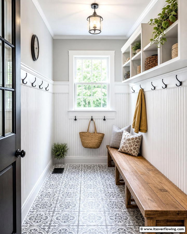 Beadboard Panels for Classic Texture - 20 Farmhouse Mudroom Ideas for a Rustic Entryway