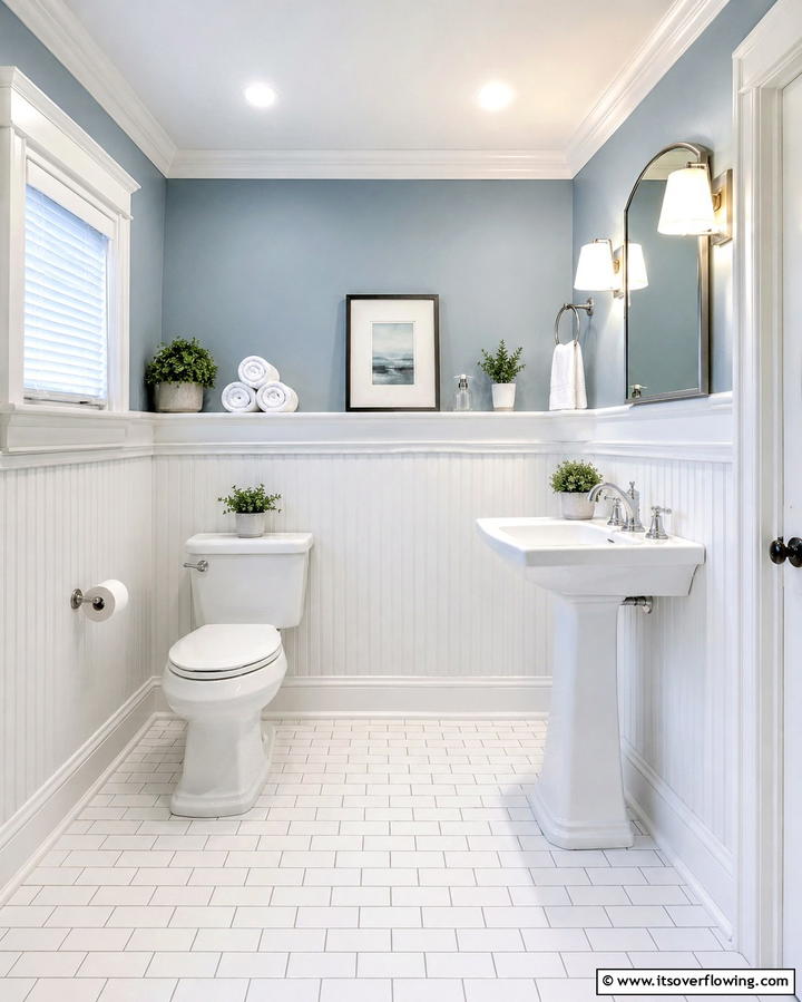 Beadboard Wainscoting with a Shelf - 25 Charming Beadboard Bathroom Ideas for a Classic Look