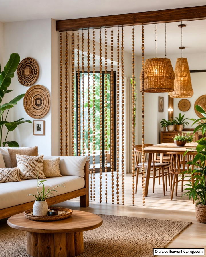 Beaded Curtain Accents - 20 Boho Curtain Ideas to Enhance Your Home’s Style