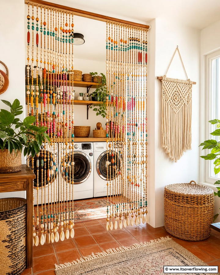 Beaded Curtains - 25 Boho Laundry Room Ideas for a Stylish and Functional Space