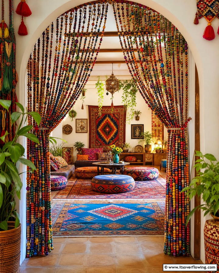 Beaded Curtains for Doorways - 20 Gypsy Bohemian Living Room Ideas for Free Spirits