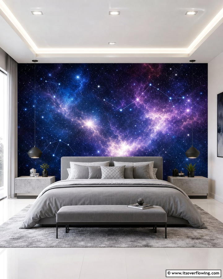 Bedroom Galaxy Escape - 30 Interactive Mural Ideas- Transform Your Walls Creatively