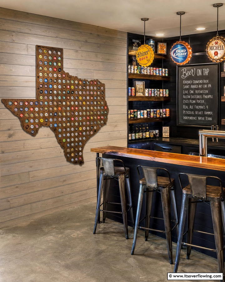 Beer Cap Map Sign - 20 Man Cave Sign Ideas for a Personalized Space