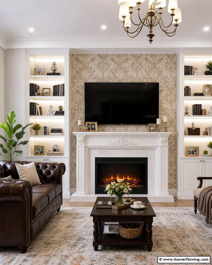 Before Classic Electric Fireplace with TV Accentuation - 30 Electric Fireplace Ideas With TV Above for Cozy Spaces
