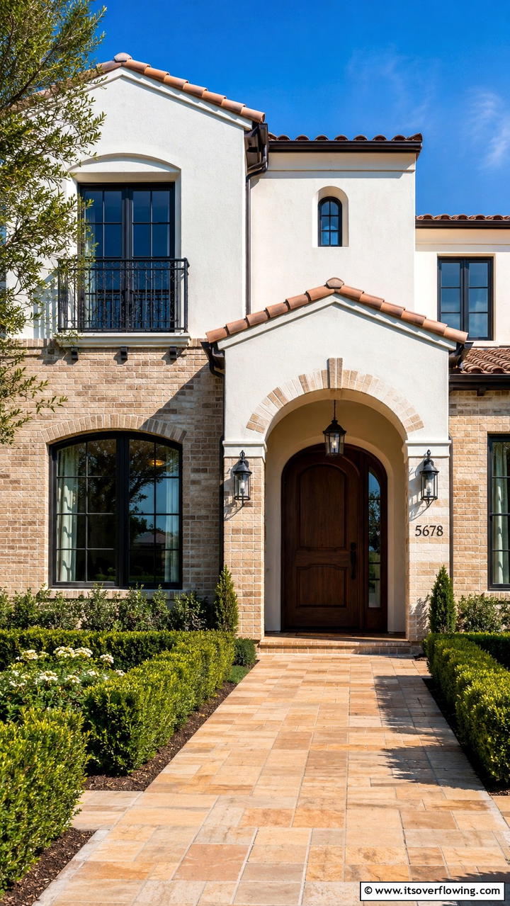 Beige Brick and Stucco Fusion - 30 Beige Brick Exterior Home Ideas for Warm Curb Appeal
