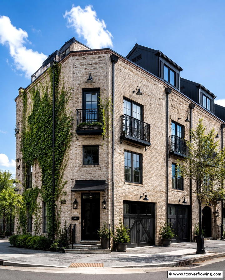 Beige Brick with Black Accents - 30 Beige & Black House Exterior Design Ideas & Inspiration
