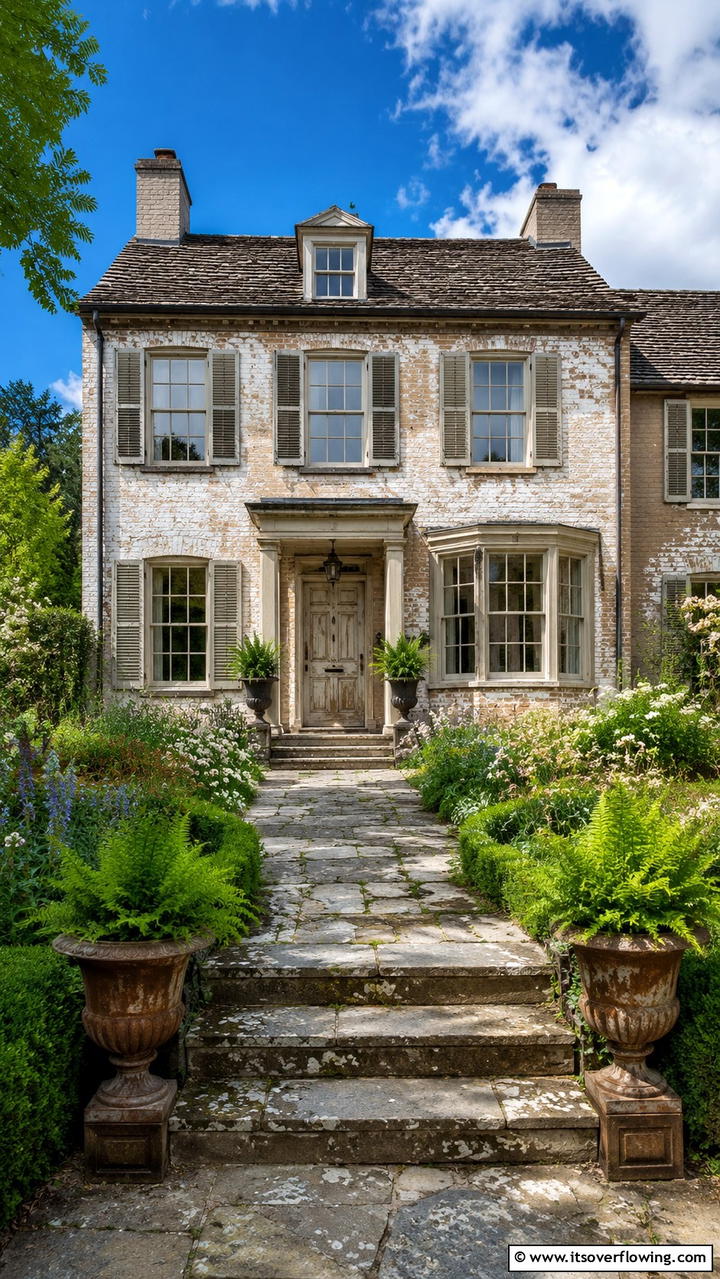 Beige Brick with Weathered Finishes - 30 Beige Brick Exterior Home Ideas for Warm Curb Appeal