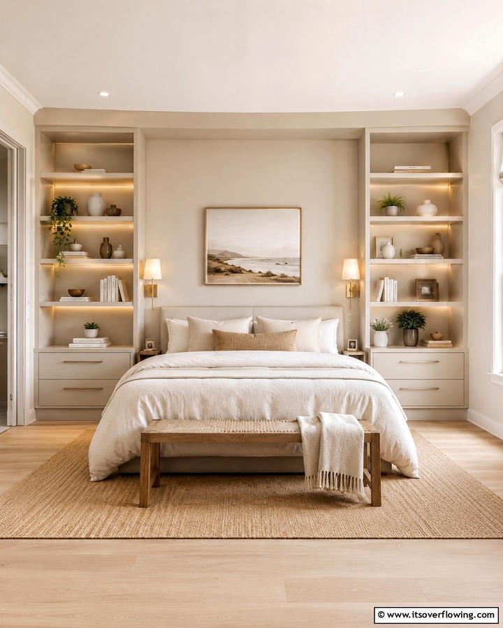 Beige Built In Shelves - 25 Beige Bedroom Ideas for a Calming Retreat