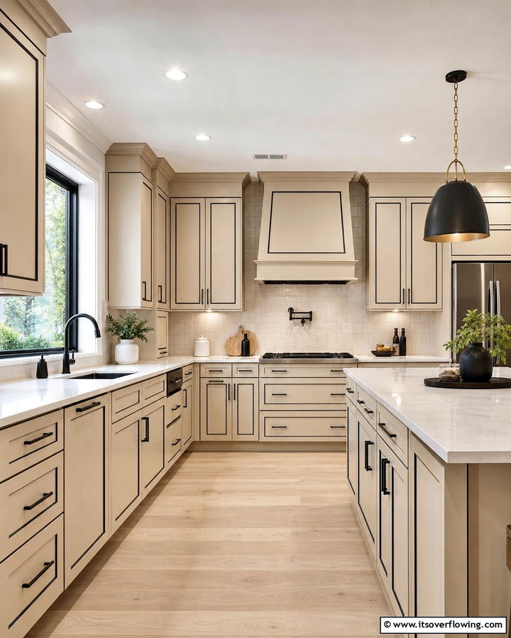Beige Cabinets with Black Trim - 20 Black and Beige Kitchen Ideas for a Timeless Look