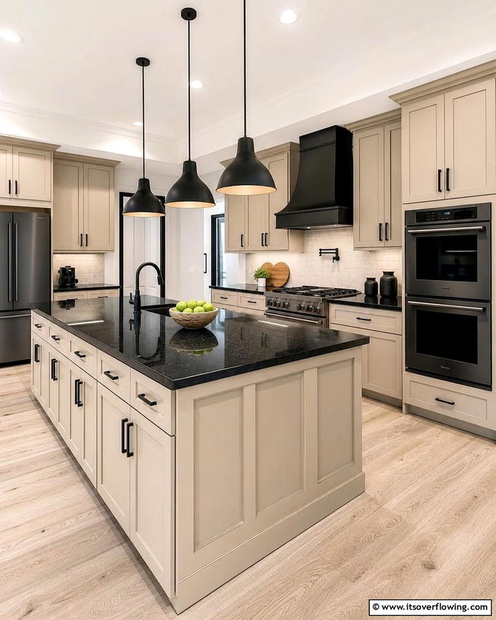 Beige Cabinets with Dark Countertops - 20 Kitchens With Beige Kitchen Cabinets for a Neutral and Elegant Look