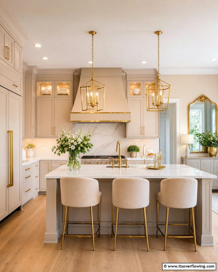 Beige Cabinets with Gold Accents - 20 Kitchens With Beige Kitchen Cabinets for a Neutral and Elegant Look