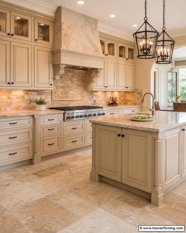 Beige Cabinets with Natural Stone Accents - 20 Kitchens With Beige Kitchen Cabinets for a Neutral and Elegant Look