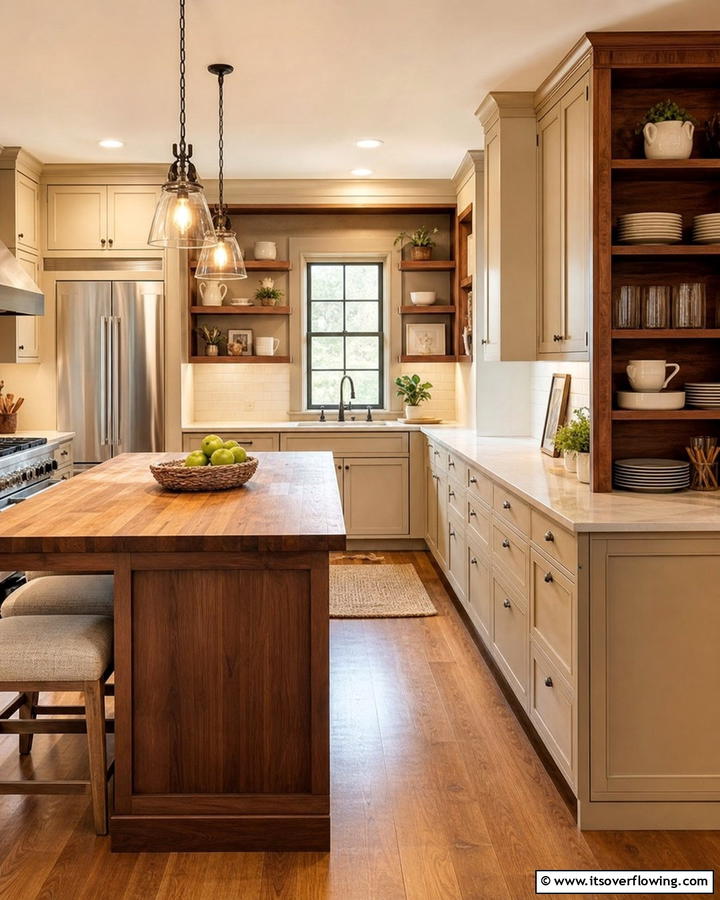 Beige Cabinets with Warm Wood Tones - 20 Kitchens With Beige Kitchen Cabinets for a Neutral and Elegant Look
