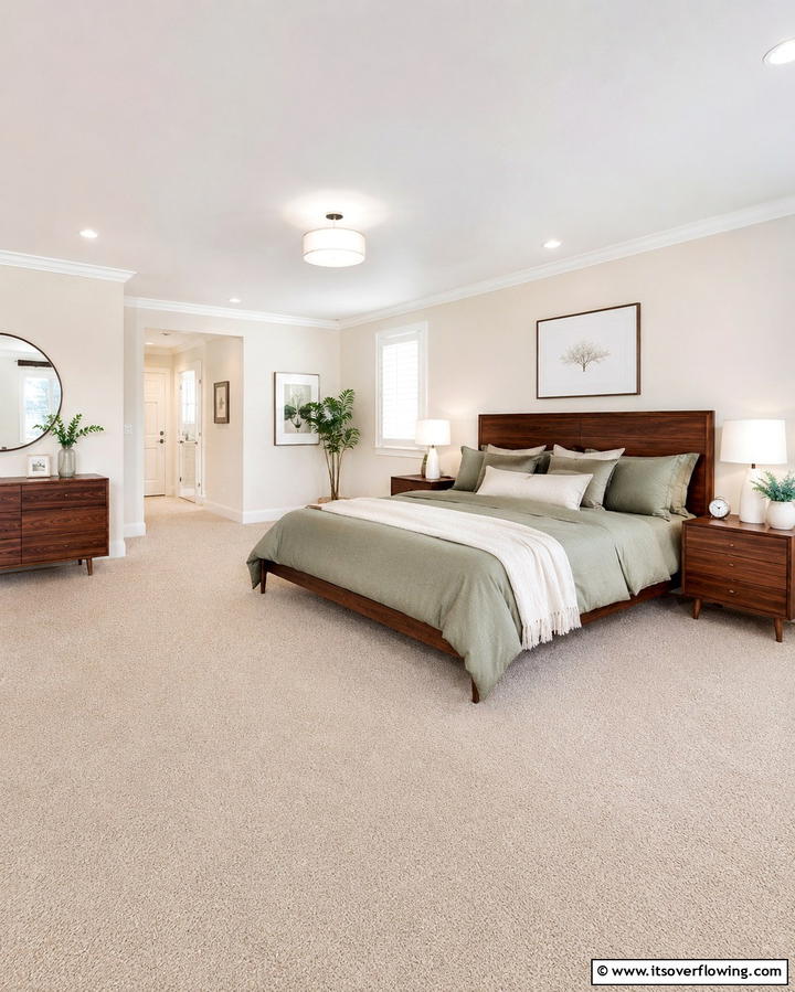 Beige Carpets for a Warm Foundation - 25 Serene Green and Beige Bedroom Design Ideas